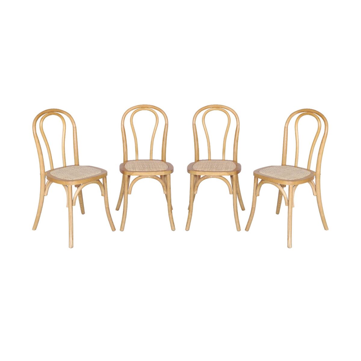 Silla vintage de madera y ratán, set de 4 natural - 48x49.5x90 cm
