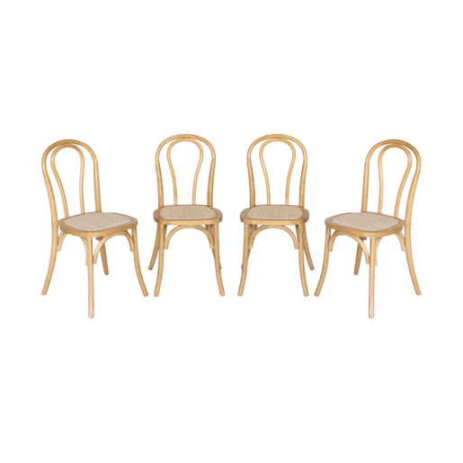 Cadeira vintage de madeira e rattan, set de 4, Bastille, Natural, 48x49.5x90 cm