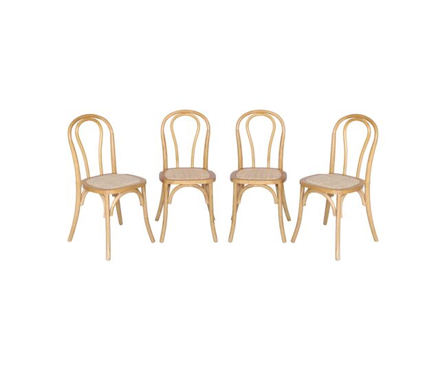 Silla vintage de madera y ratán, set de 4 natural - 48x49.5x90 cm