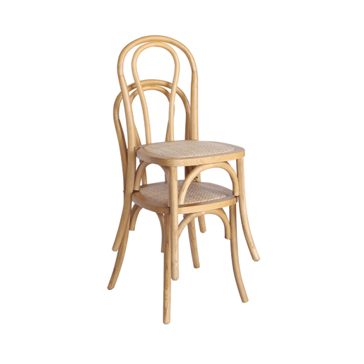 Cadeira vintage de madeira e rattan, set de 4, Bastille, Natural, 48x49.5x90 cm