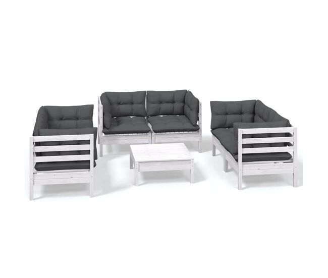 Muebles de jardín 7 piezas con cojines madera maciza de pino