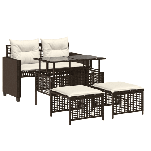 vidaXL 4pcs conj. sofás de jardim c almofadões vime PEvidro castanho