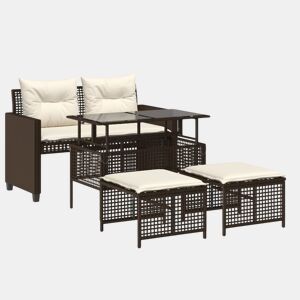 vidaXL 4pcs conj. sofás de jardim c almofadões vime PEvidro castanho