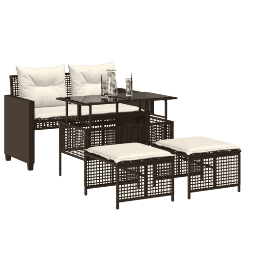 vidaXL 4pcs conj. sofás de jardim c almofadões vime PEvidro castanho
