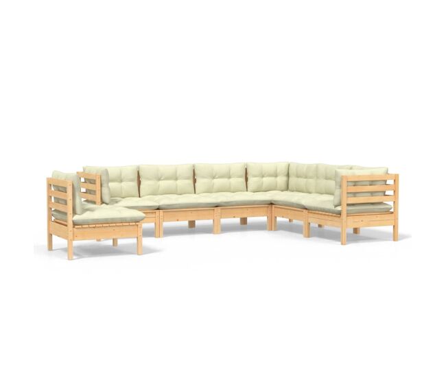 Muebles de jardín 7 pzas y cojines madera maciza de pino crema
