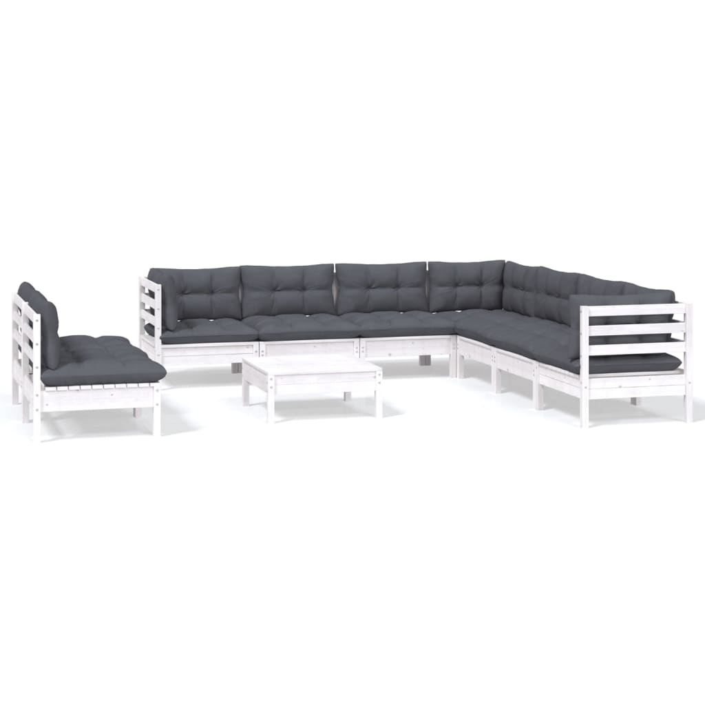Muebles de jardín 10 pzas con cojines madera maciza pino