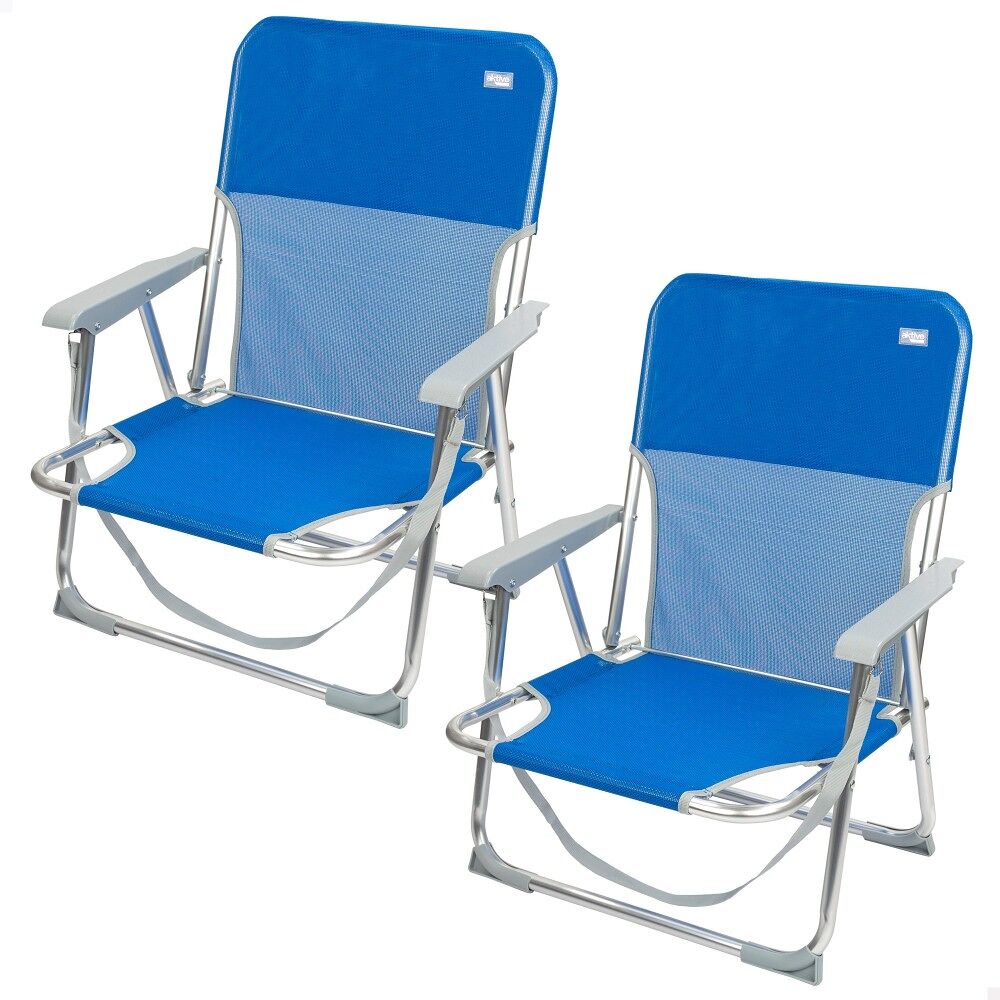 Aktive pack 2 sillas de playa plegables azul c/respaldo fijo