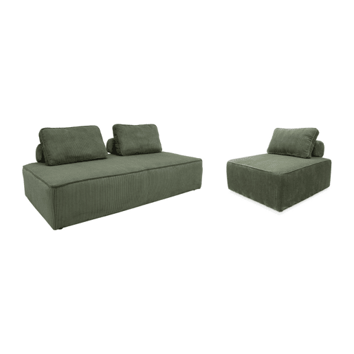 Sofá modular em tecido veludo canelado de 3 lugares, Lao, Verde, 180x90x78 cm