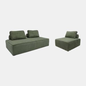 Sofá modular em tecido veludo canelado de 3 lugares, Lao, Verde, 180x90x78 cm