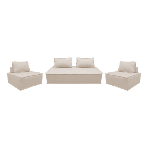 Conjunto de poltronas para sofá modular em tecido estofado, 4 lugares, Dao, Creme, 180x90x78 cm