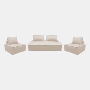 Conjunto de poltronas para sofá modular em tecido estofado, 4 lugares, Dao, Creme, 180x90x78 cm