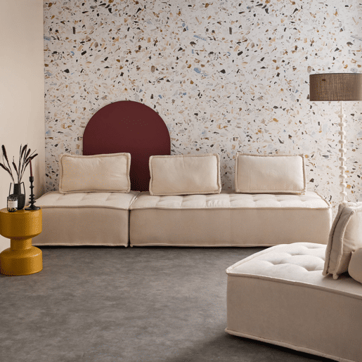 Conjunto de poltronas para sofá modular em tecido estofado, 4 lugares, Dao, Creme, 180x90x78 cm