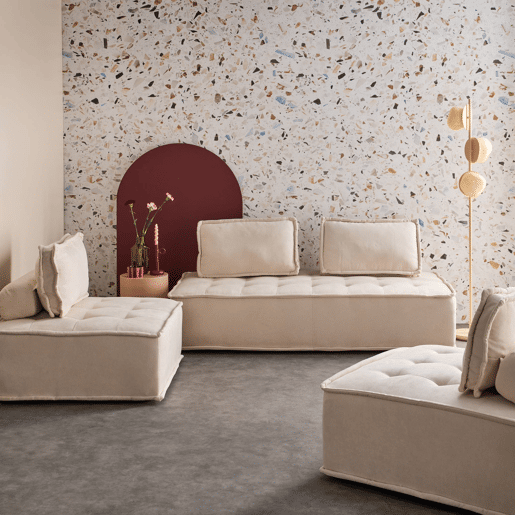 Conjunto de poltronas para sofá modular em tecido estofado, 4 lugares, Dao, Creme, 180x90x78 cm