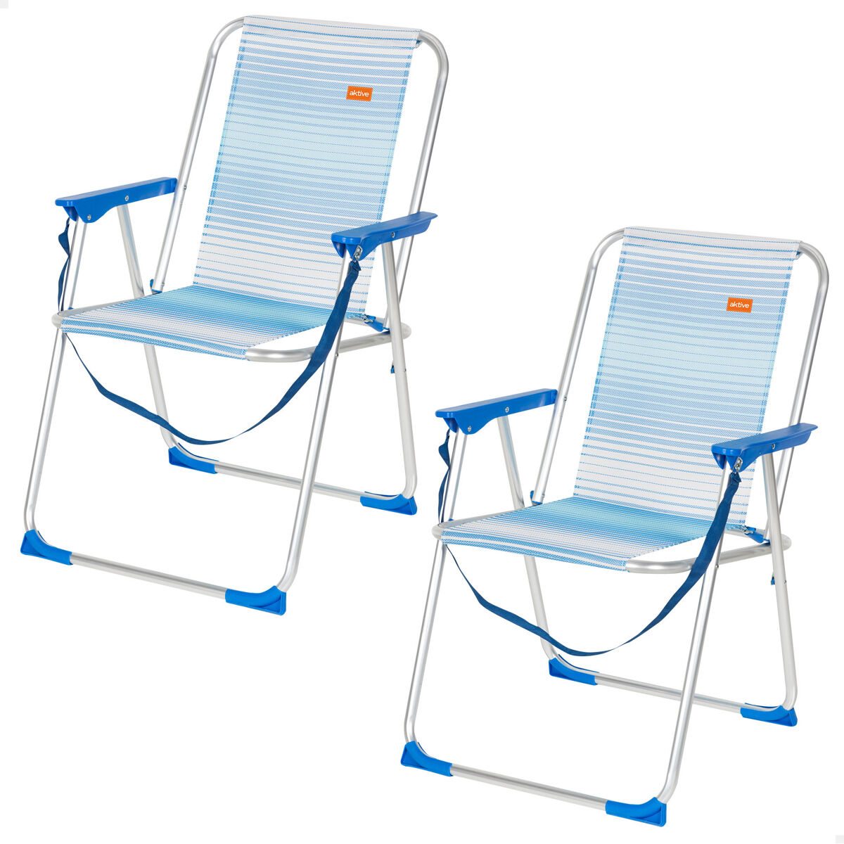 Aktive pack 2 sillas de playa fijas plegables rayas azul y blanco