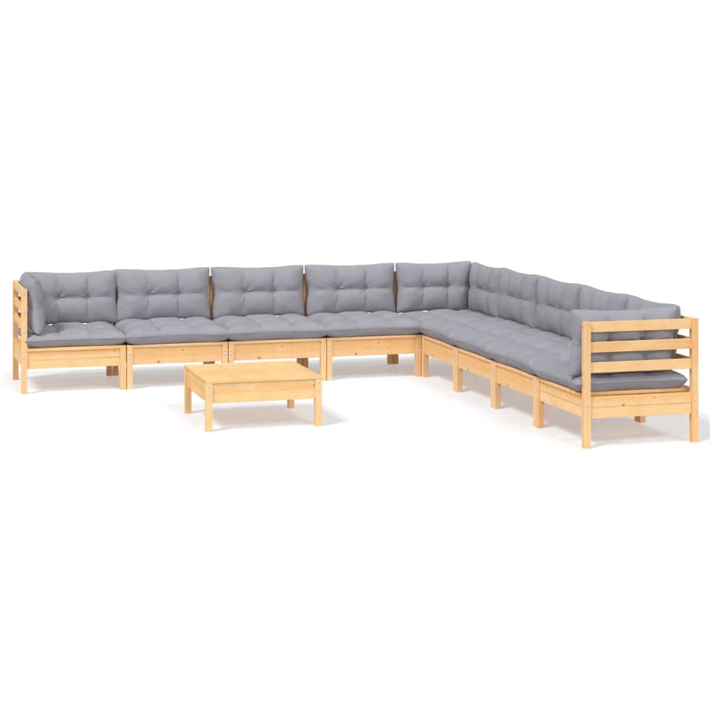 Muebles de jardín 10 pzas y cojines madera maciza de pino