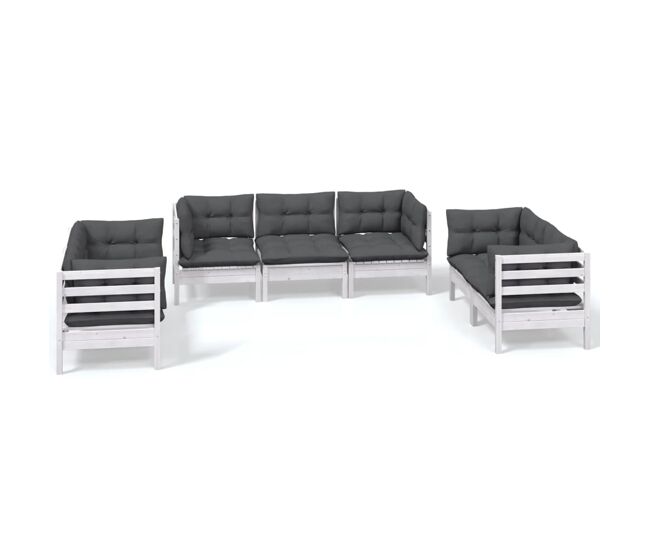 Muebles de jardín 7 piezas con cojines madera maciza de pino