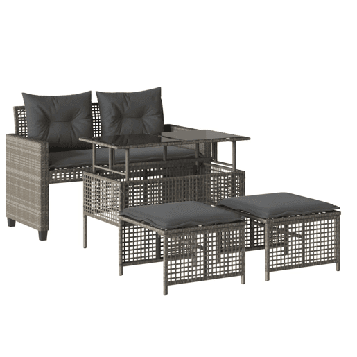 vidaXL 4 pcs conj. sofás jardim c almofadões vime PEvidro