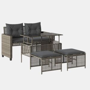 vidaXL 4 pcs conj. sofás jardim c almofadões vime PEvidro