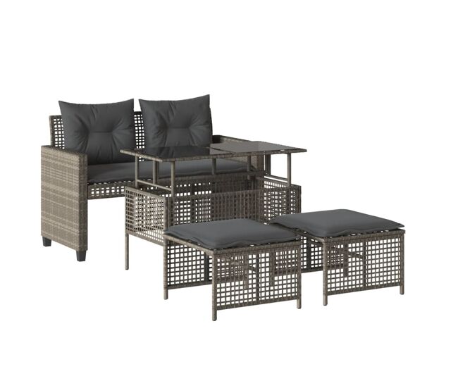 Vidaxl set sofás jardín 4 pzas y cojines ratán pe vidrio gris claro