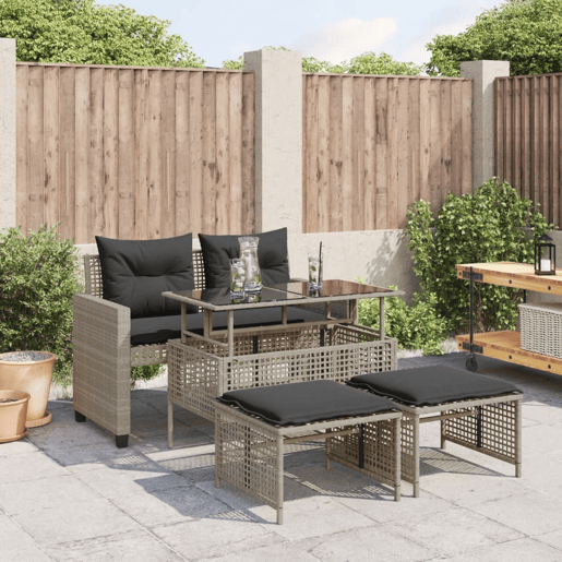 vidaXL 4 pcs conj. sofás jardim c almofadões vime PEvidro