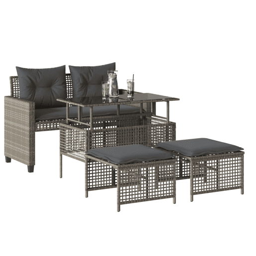 vidaXL 4 pcs conj. sofás jardim c almofadões vime PEvidro