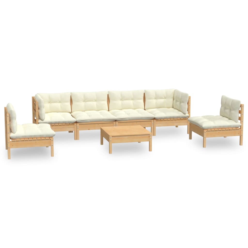 Muebles de jardín 7 piezas con cojines madera maciza de pino
