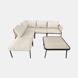 Conjunto de jardim em ângulo de aço e cordas para 5 pessoas, Talia, Beige, 72x72x40 cm