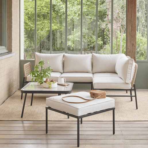 Conjunto de jardim em ângulo de aço e cordas para 5 pessoas, Talia, Beige, 72x72x40 cm