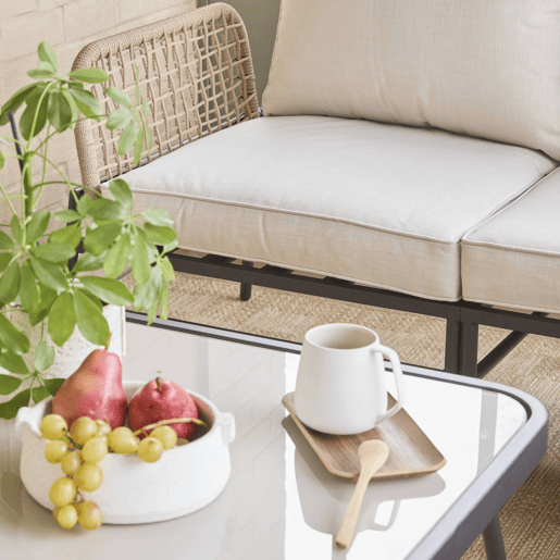 Conjunto de jardim em ângulo de aço e cordas para 5 pessoas, Talia, Beige, 72x72x40 cm