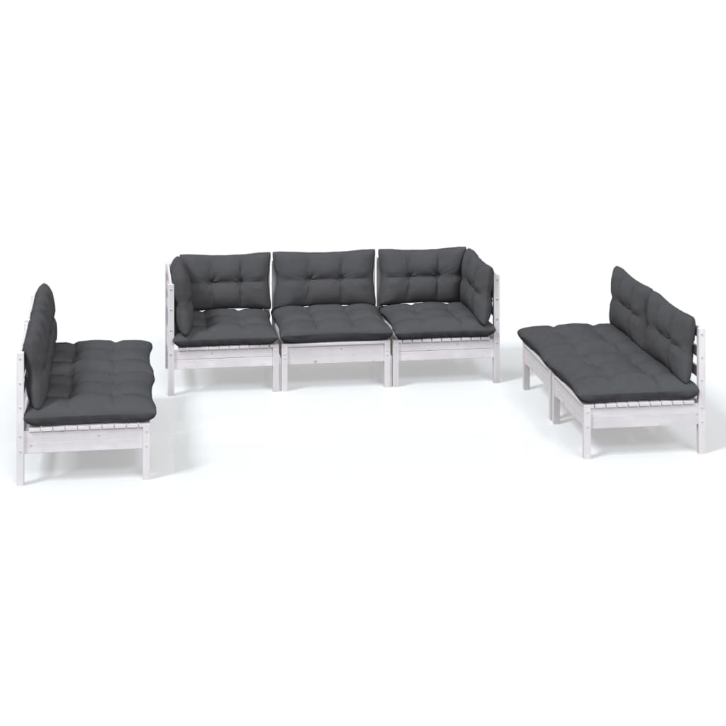 muebles de jardin 7 piezas con cojines madera maciza de pino