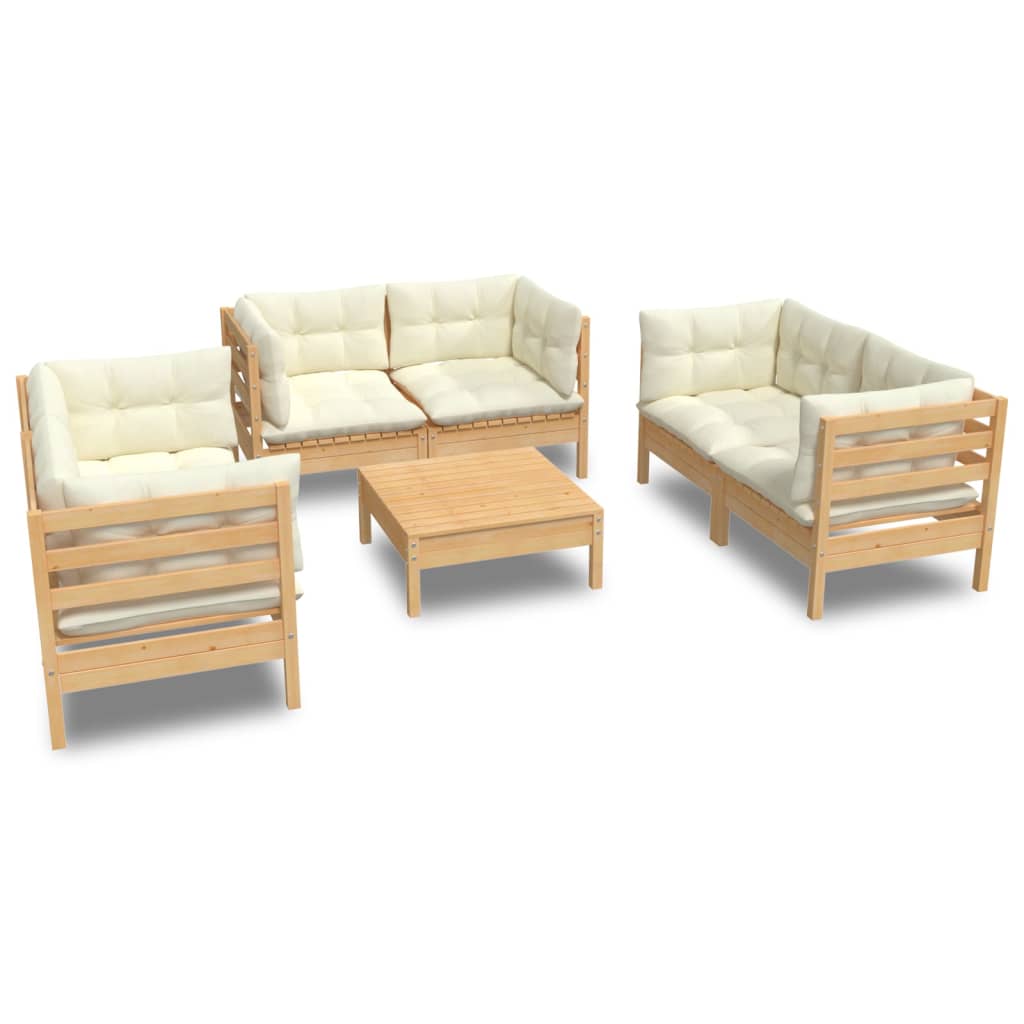 Muebles de jardín 7 piezas con cojines madera maciza de pino