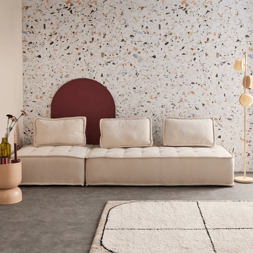 Sofá modular em tecido estofado de 3 lugares, Dao, Creme, 180x90x78 cm