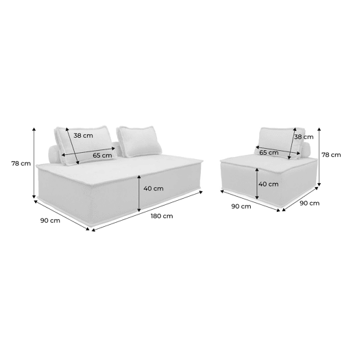 Sofá modular em tecido estofado de 3 lugares, Dao, Creme, 180x90x78 cm