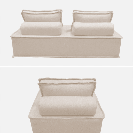 Sofá modular em tecido estofado de 3 lugares, Dao, Creme, 180x90x78 cm