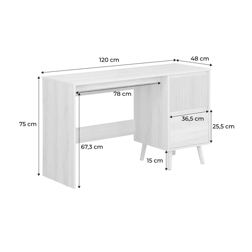 Mesa escandinava de madeira com 2 gavetas, Linear, Madeira de nogueira, 120x48x75 cm