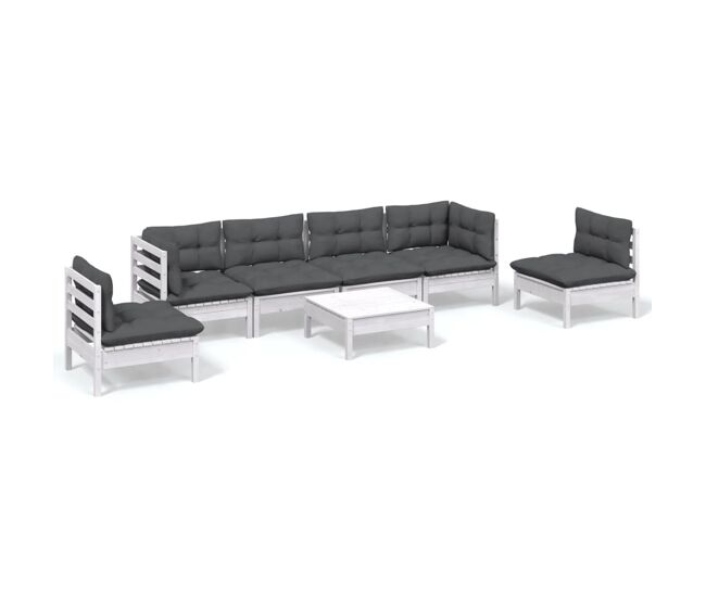 Muebles de jardín 7 piezas con cojines madera maciza de pino