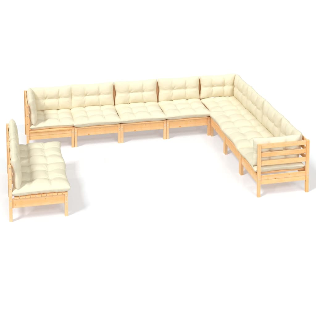 Muebles de jardín 10 piezas con cojines de madera de pino maciza
