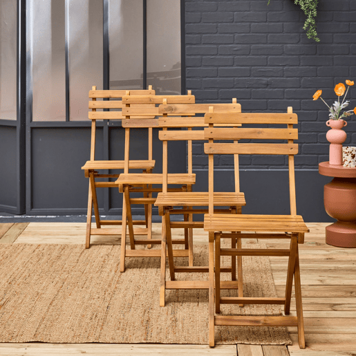Cadeira de jardim dobrável de acácia, set de 4, Calena, Natural, 40x103.5x12 cm