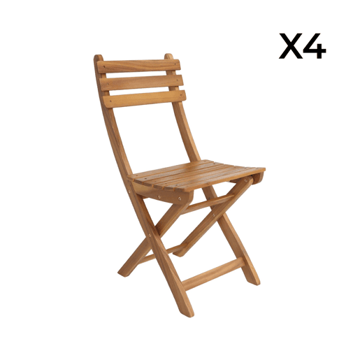 Cadeira de jardim dobrável de acácia, set de 4, Calena, Natural, 40x103.5x12 cm