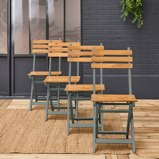 Cadeira de jardim dobrável de acácia, set de 4, Calena, Verde caqui, 40x103.5x12 cm