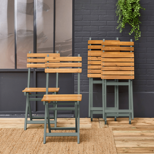 Cadeira de jardim dobrável de acácia, set de 4, Calena, Verde caqui, 40x103.5x12 cm