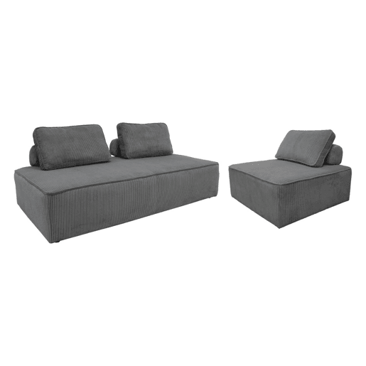 Sofá modular em tecido veludo canelado de 3 lugares, Lao, Cinza escuro, 180x90x78 cm