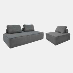 Sofá modular em tecido veludo canelado de 3 lugares, Lao, Cinza escuro, 180x90x78 cm