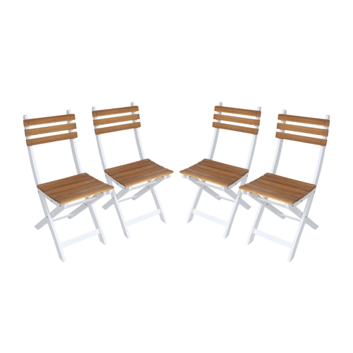 Cadeira de jardim dobrável de acácia, set de 4, Calena, Branco, 40x103.5x12 cm