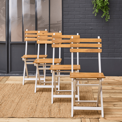 Cadeira de jardim dobrável de acácia, set de 4, Calena, Branco, 40x103.5x12 cm