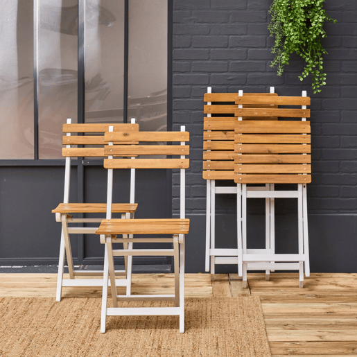 Cadeira de jardim dobrável de acácia, set de 4, Calena, Branco, 40x103.5x12 cm