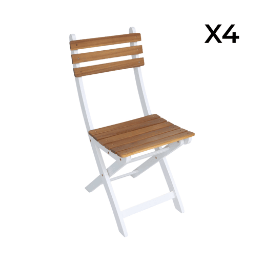 Cadeira de jardim dobrável de acácia, set de 4, Calena, Branco, 40x103.5x12 cm