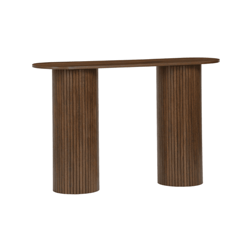 Console escandinava oval com efeito de madeira estriada, Legacy, Madeira de nogueira, 120x35x75 cm