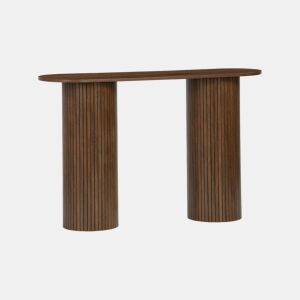 Console escandinava oval com efeito de madeira estriada, Legacy, Madeira de nogueira, 120x35x75 cm