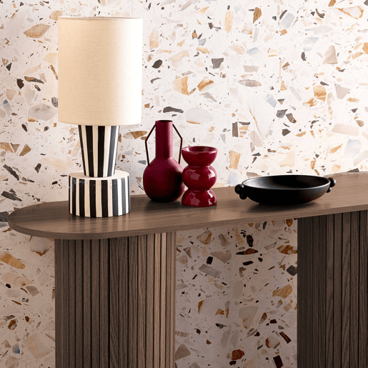 Console escandinava oval com efeito de madeira estriada, Legacy, Madeira de nogueira, 120x35x75 cm